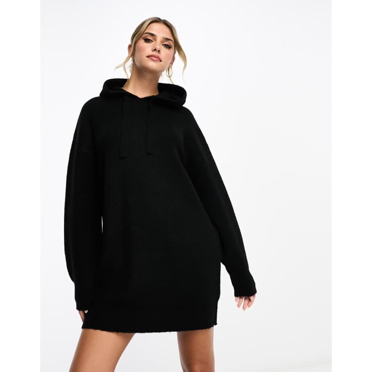 Miss Selfridge knit oversized hoodie dress in black