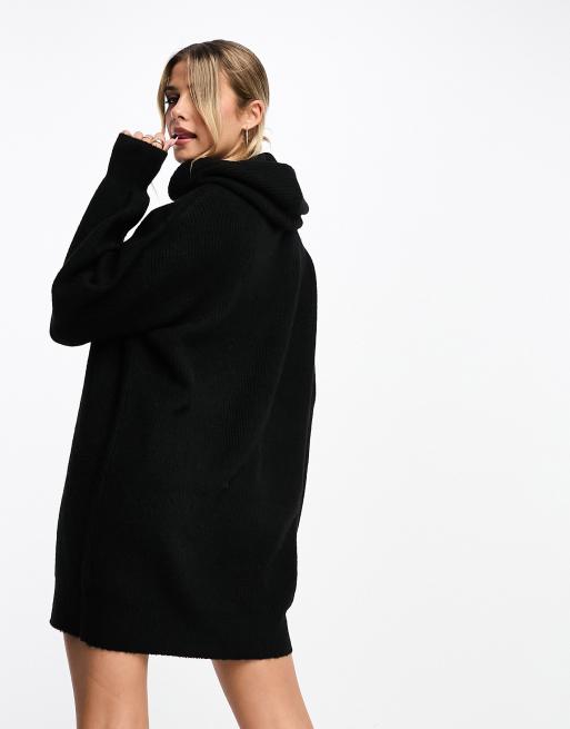 Miss Selfridge knit oversized hoodie dress in black | ASOS