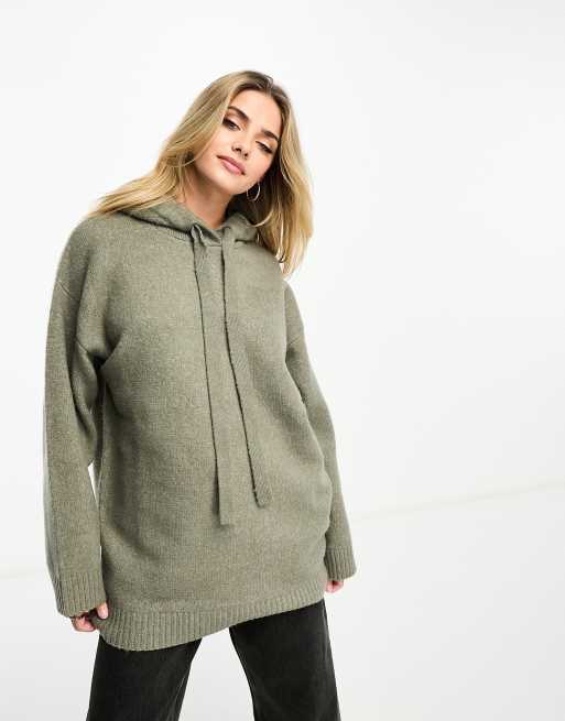 Miss Selfridge knit oversized longline hoodie in charcoal heather