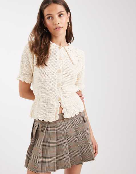 Miss Selfridge knit peplum top in cream - view 1