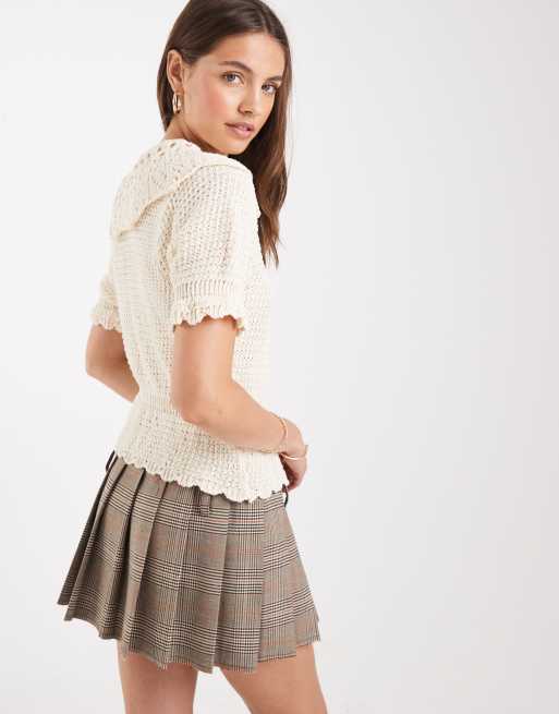 Miss Selfridge knit peplum top in cream, 4 of 4