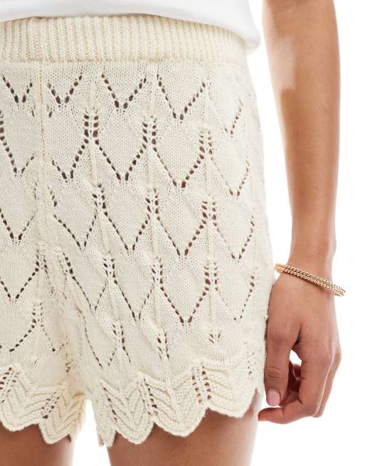 Miss Selfridge knit pointelle micro shorts in cream - part of a set, 5 of 5