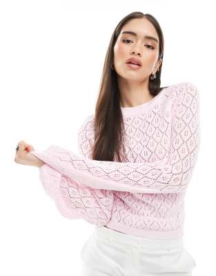 Shop Miss Selfridge Knit Crochet Tie Back Sweater In White