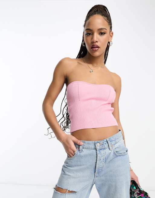 Miss Selfridge knit rib bandeau in pale pink | ASOS