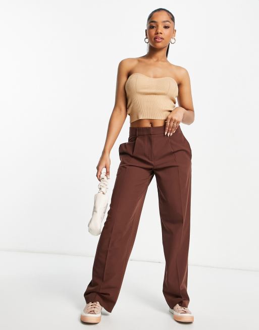 Miss Selfridge knit rib contour bandeau in camel - CAMEL, 3 of 4