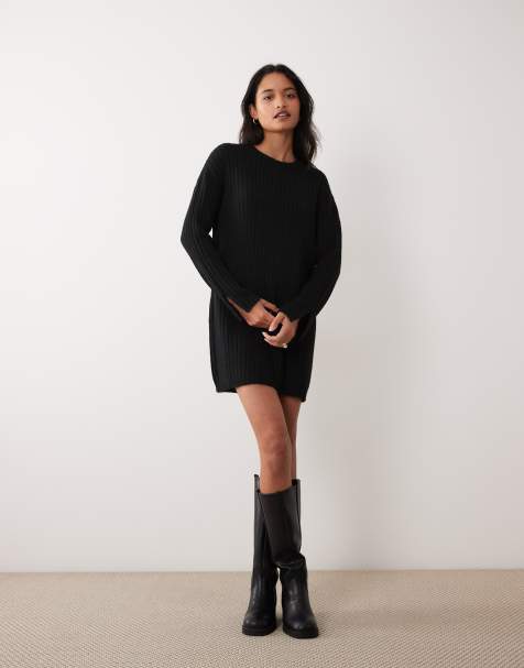 Miss Selfridge knit rib cosy mini dress in black - view 1