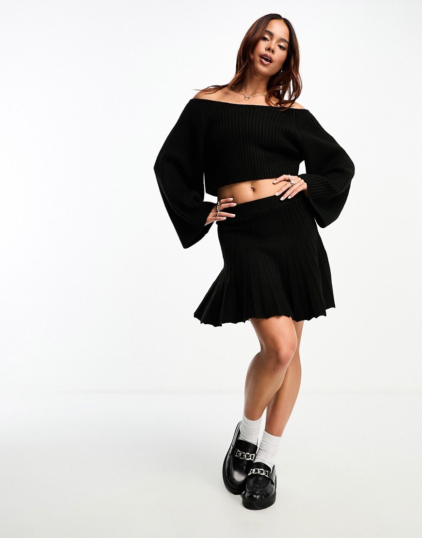 Miss Selfridge knit rib flippy mini skirt in black