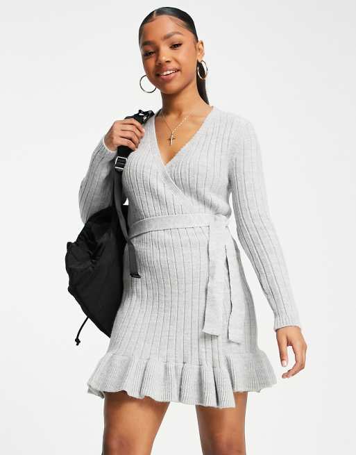 Grey knit 2025 wrap dress