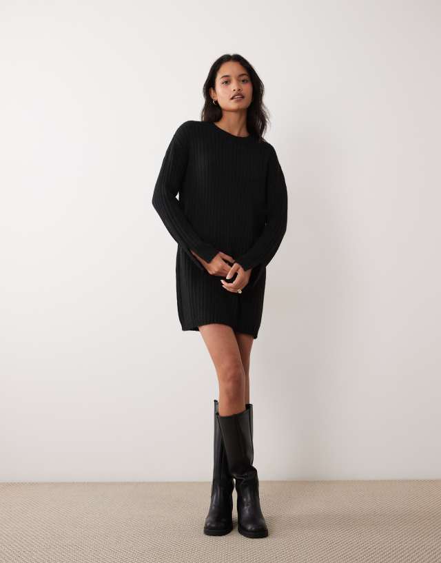 little black dress sweater Miss Selfridge knit ribbed cozy mini in Size:17.5
