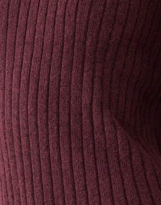 Miss Selfridge knit ribbed cozy mini dress in plum, 3 of 4