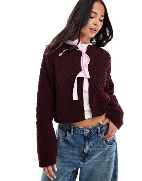 Miss Selfridge knit satin bow cardigan - view 1