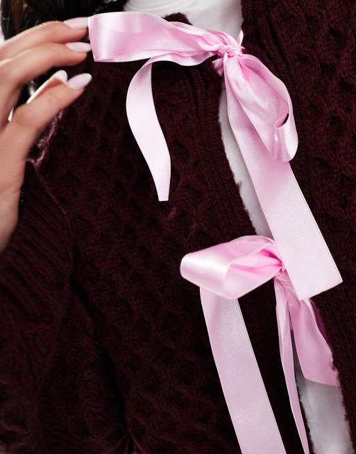 Miss Selfridge knit satin bow cardigan