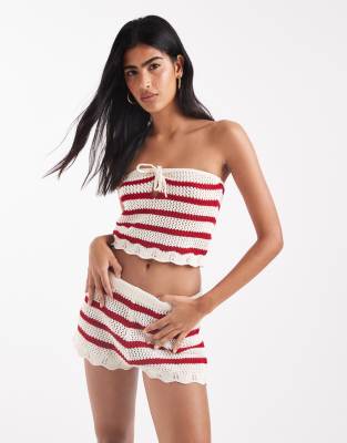 knit striped crochet bandeau in red - part of a set