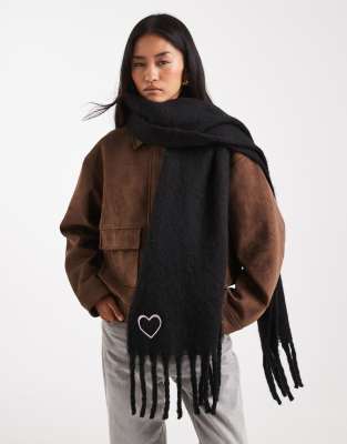 Miss Selfridge Knit Tassel Scarf In Black