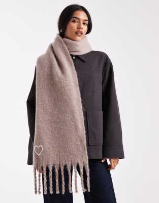 Miss Selfridge Knit Tassel Scarf In Brown