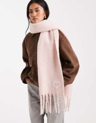Miss Selfridge Knit Tassel Scarf In Pink