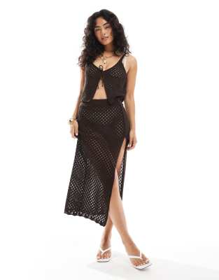 Miss Selfridge Knit Tie Front Cami Beach Top In Black