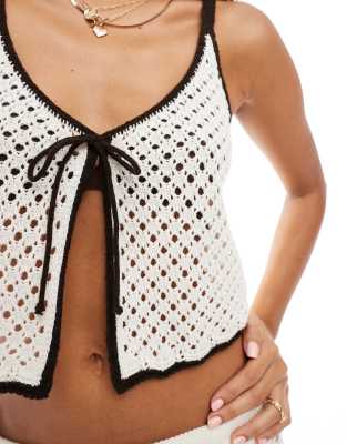 Miss Selfridge Knit Tie Front Cami Top Beach In White