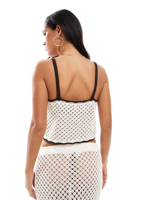 Miss Selfridge knit tie front cami top beach in ecru - part of a set, 3 of 4