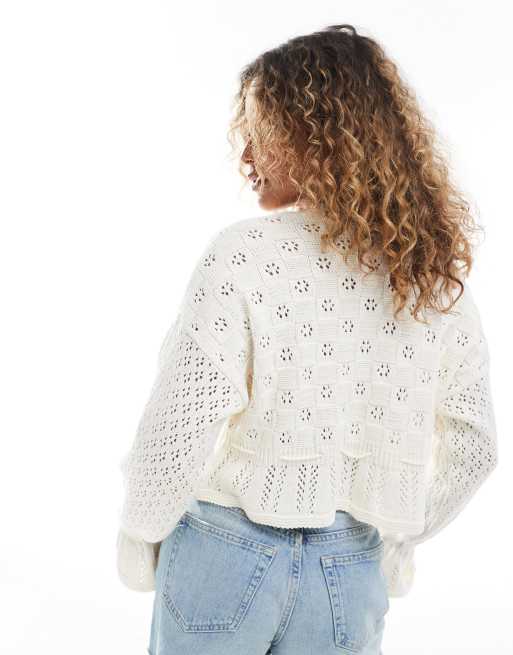 Miss Selfridge knit tie waist peplum cardigan in cream 