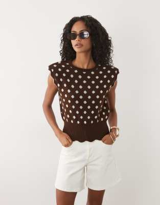 Miss Selfridge Knit Top With Deep Waistband In Brown