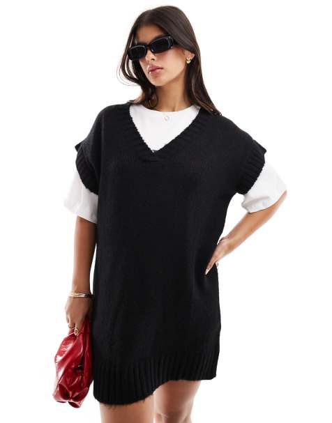 Miss Selfridge knit vest mini dress in black - view 1