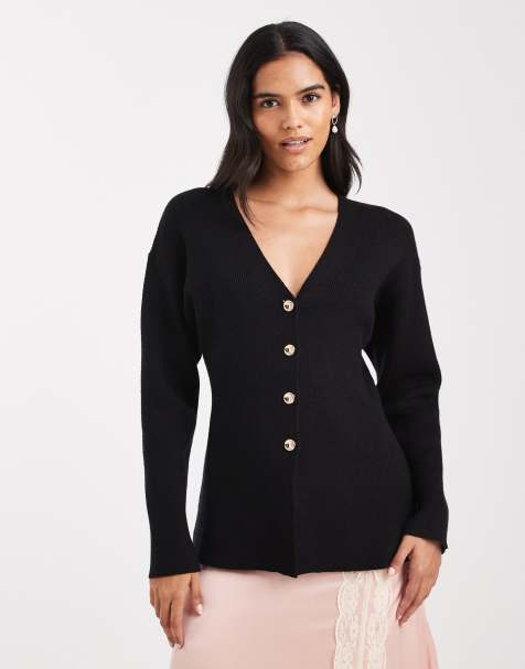 Miss Selfridge knit waisted cardigan in black - view 1