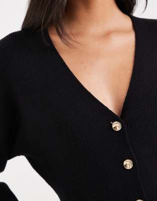 Miss Selfridge Knit Waisted Cardigan In Black