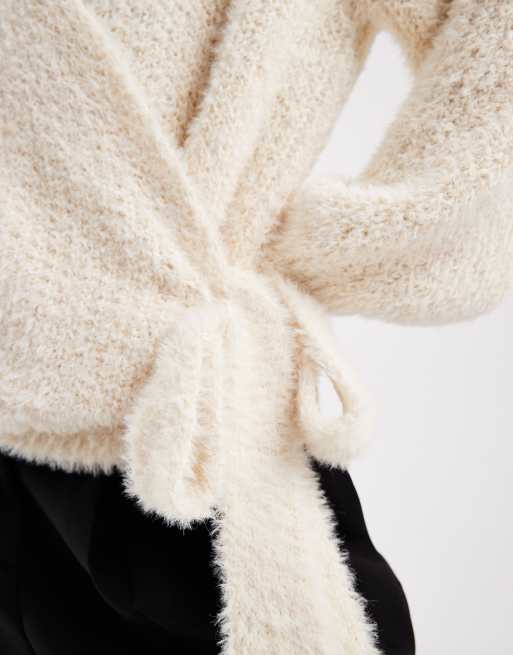 Miss Selfridge knit wrap bow detail sweater in cream, 4 of 4