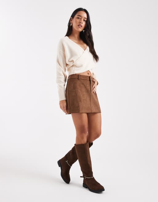Miss Selfridge knit wrap top in cream, 2 of 4
