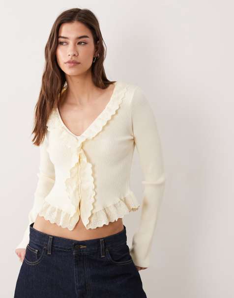Miss Selfridge knitted broderie trim cardigan - view 1