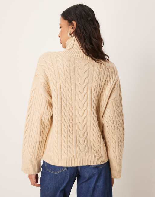 VINCE Alpaca-Wool-Blend Braided Cable Funnel Neck