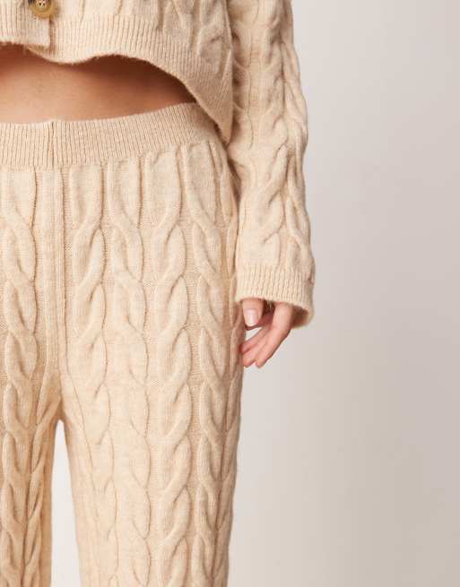 Miss Selfridge knitted cable wide leg trousers in taupe co ord, 5 of 5