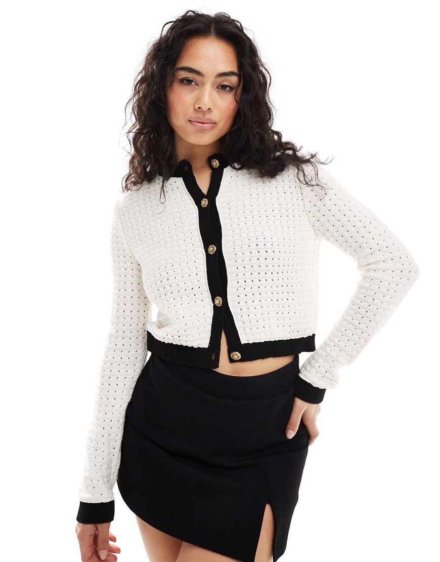 Miss Selfridge knitted cardigan with contrast tipping-White