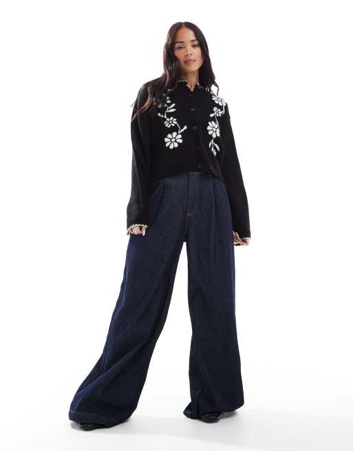 Miss Selfridge knitted contrast floral jacquard cardigan