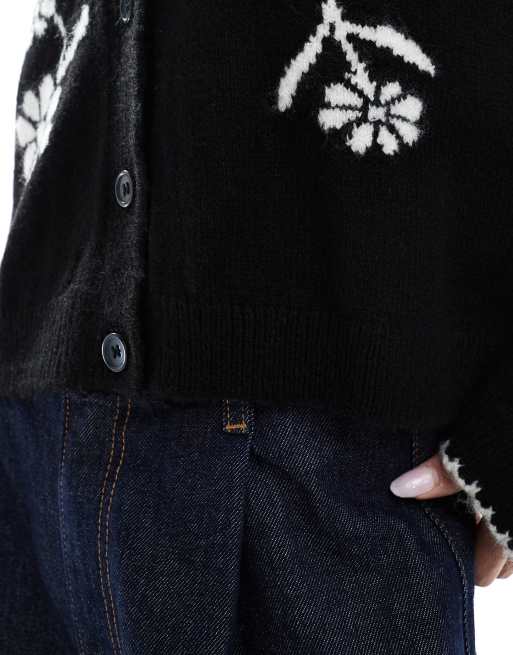 Miss Selfridge knitted contrast floral jacquard cardigan, 3 of 4