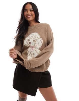 Miss Selfridge knitted dog bow jumper-Brown