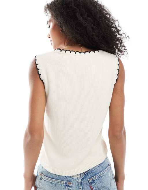 Miss Selfridge knitted floral jacquard waistcoat in cream, 3 of 4