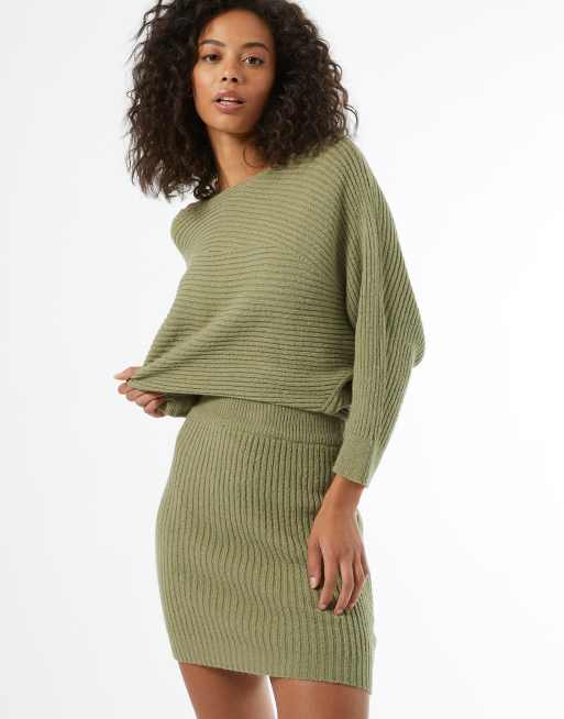 Miss Selfridge knitted mini skirt co ord in khaki