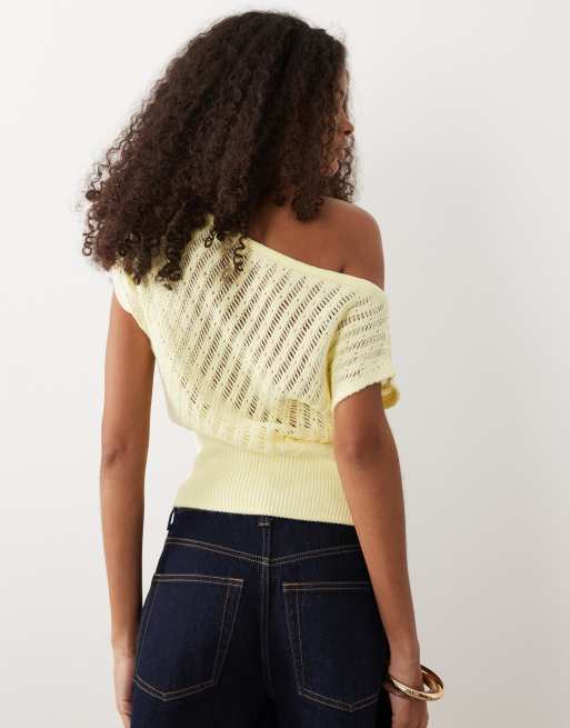 Miss Selfridge knitted off shoulder top in buttermilk, 4 of 4