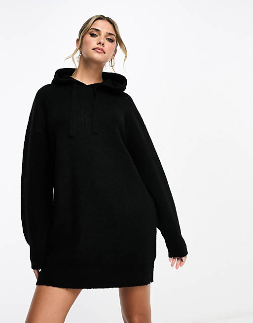 Miss Selfridge knitted oversized hoodie dress in black | ASOS