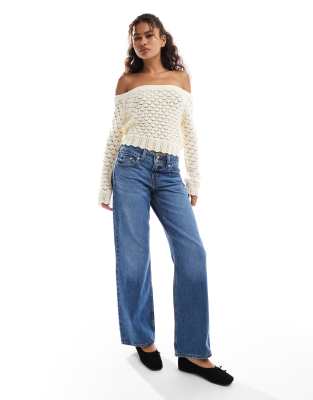 Shop Miss Selfridge Knitted Pointelle Bardot Sweater