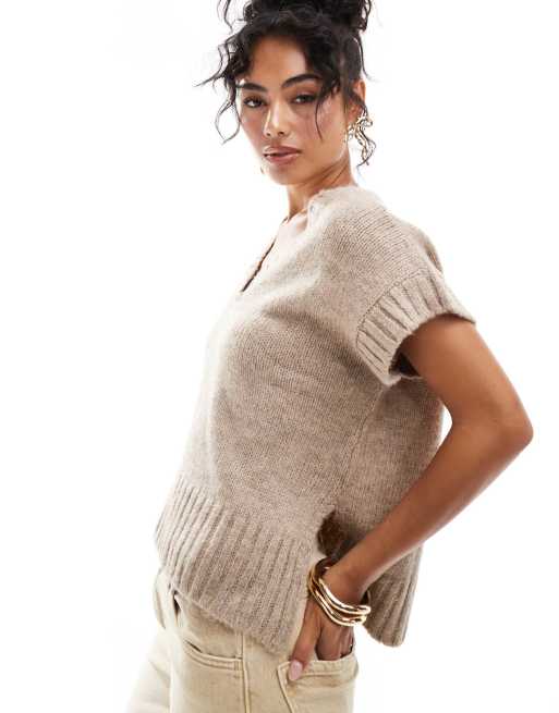 Miss Selfridge knitted singlet in oatmeal