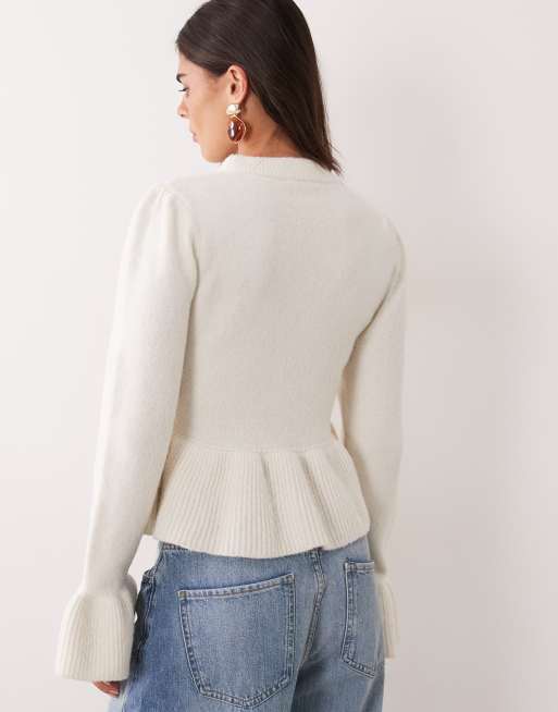 Miss Selfridge knitted sweater with peplum hem and embellishment in cream, 4 of 4