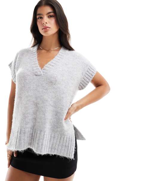 Miss Selfridge knitted tank top in gray heather - view 1