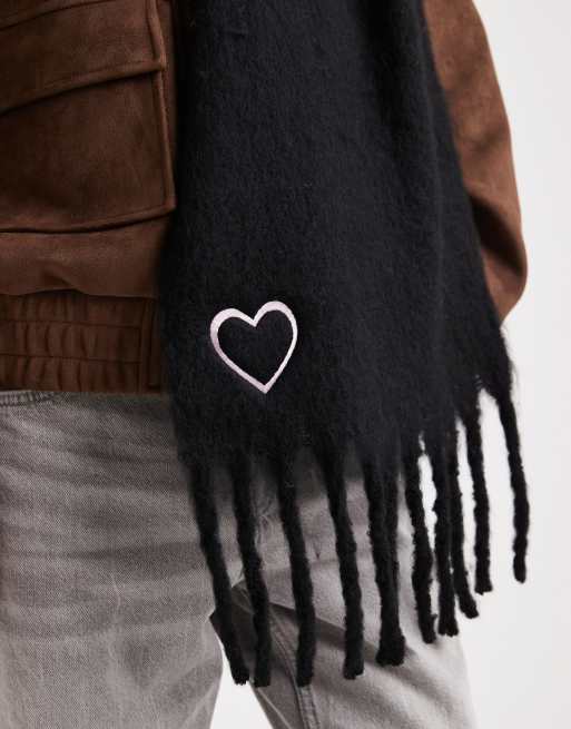 Miss Selfridge knitted tassel scarf in black, 2 of 3