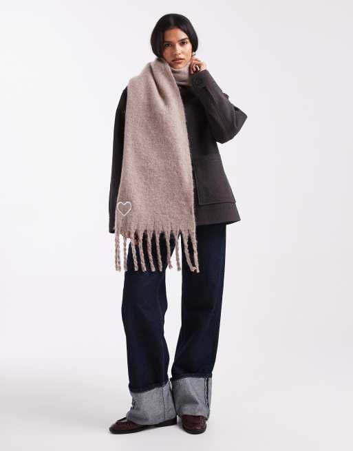 Miss Selfridge knitted tassel scarf in oatmeal, 3 of 3