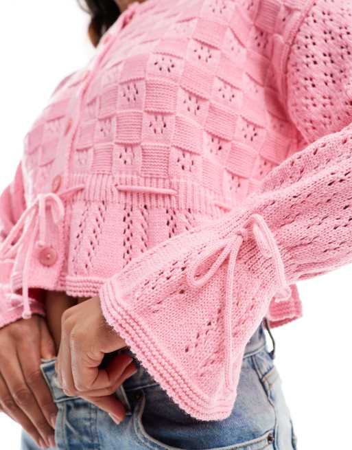 Miss Selfridge knitted tie waist cardigan in light pink