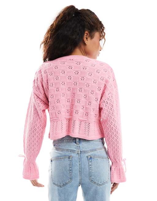 Miss Selfridge knitted tie waist cardigan in light pink