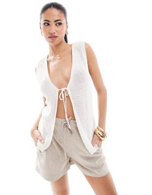 knitted vest-White